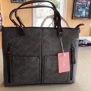 Grey leather tote